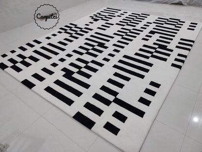 Black White Nordic Geometric Rug | Hand Tufted Modern Scandinavian Area Rug | Carpitzi Carpitzi