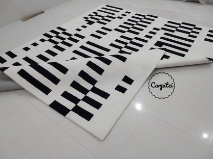 Black White Nordic Geometric Rug | Hand Tufted Modern Scandinavian Area Rug | Carpitzi Carpitzi
