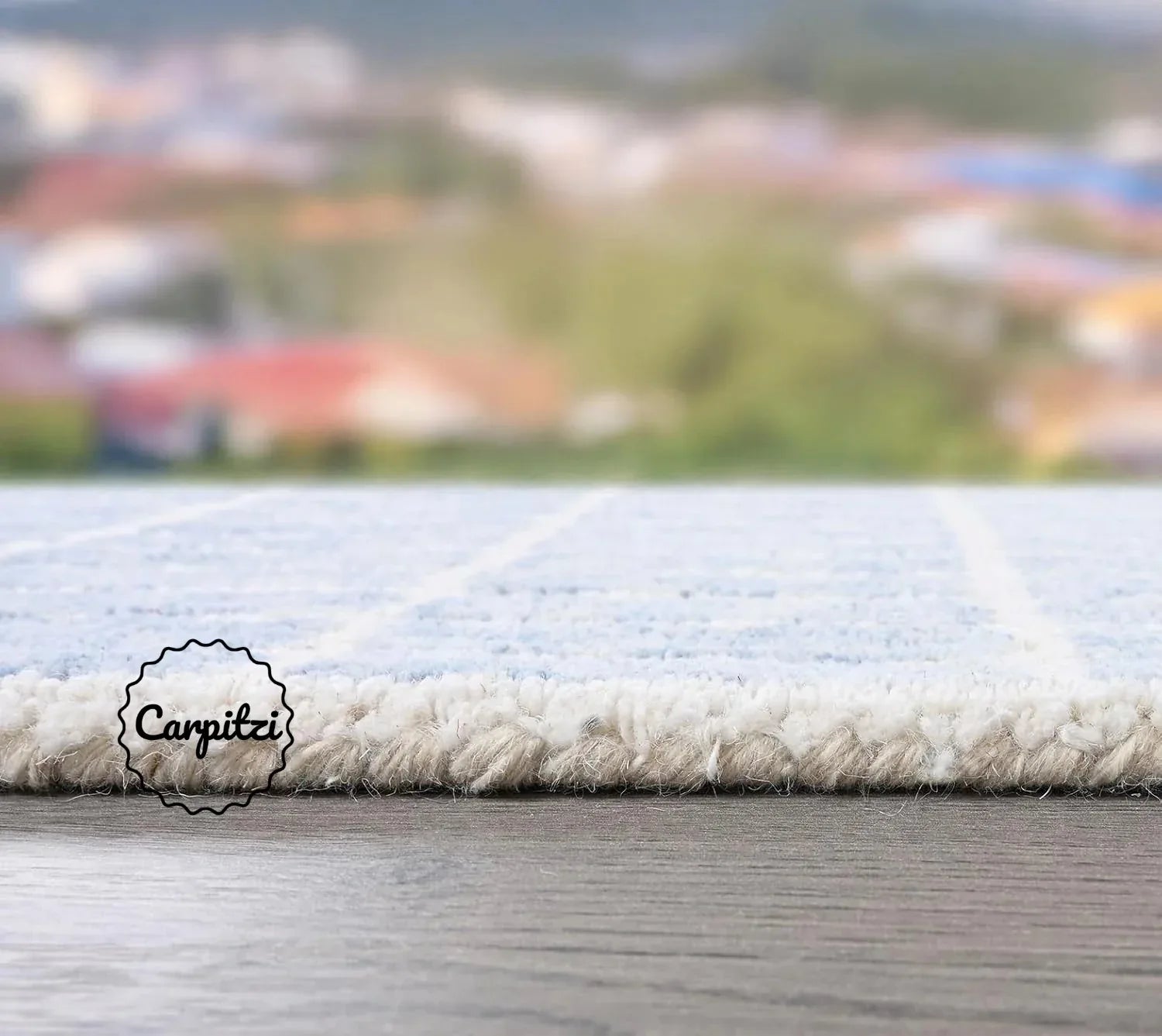 Capitola Grid Wool Rug – Modern Hand-Tufted Blue & White Area Rug Carpitzi