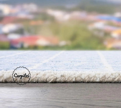 Capitola Grid Wool Rug – Modern Hand-Tufted Blue & White Area Rug Carpitzi