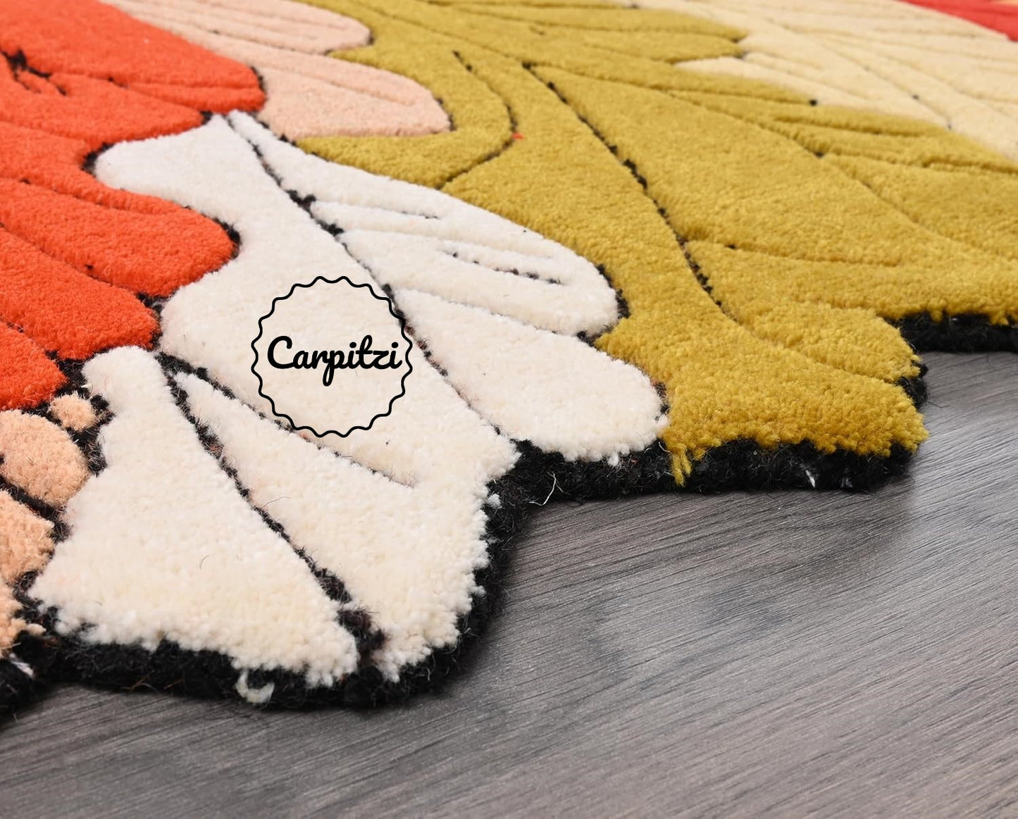 Multicolor Leaf Shaped Tufted Rug – Artistic Modern Accent Rug for Living Room & Bedroom Carpitzi