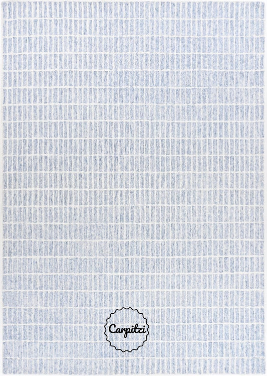 Capitola Grid Wool Rug – Modern Hand-Tufted Blue & White Area Rug Carpitzi