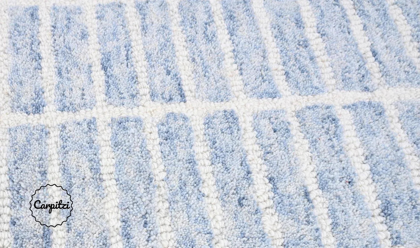Capitola Grid Wool Rug – Modern Hand-Tufted Blue & White Area Rug Carpitzi
