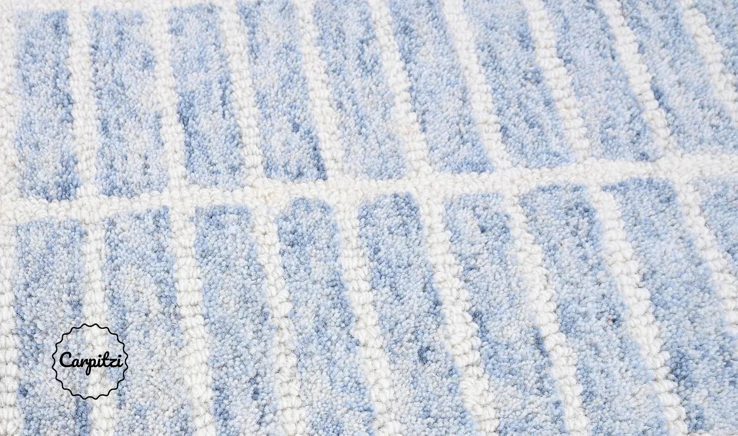 Capitola Grid Wool Rug – Modern Hand-Tufted Blue & White Area Rug Carpitzi