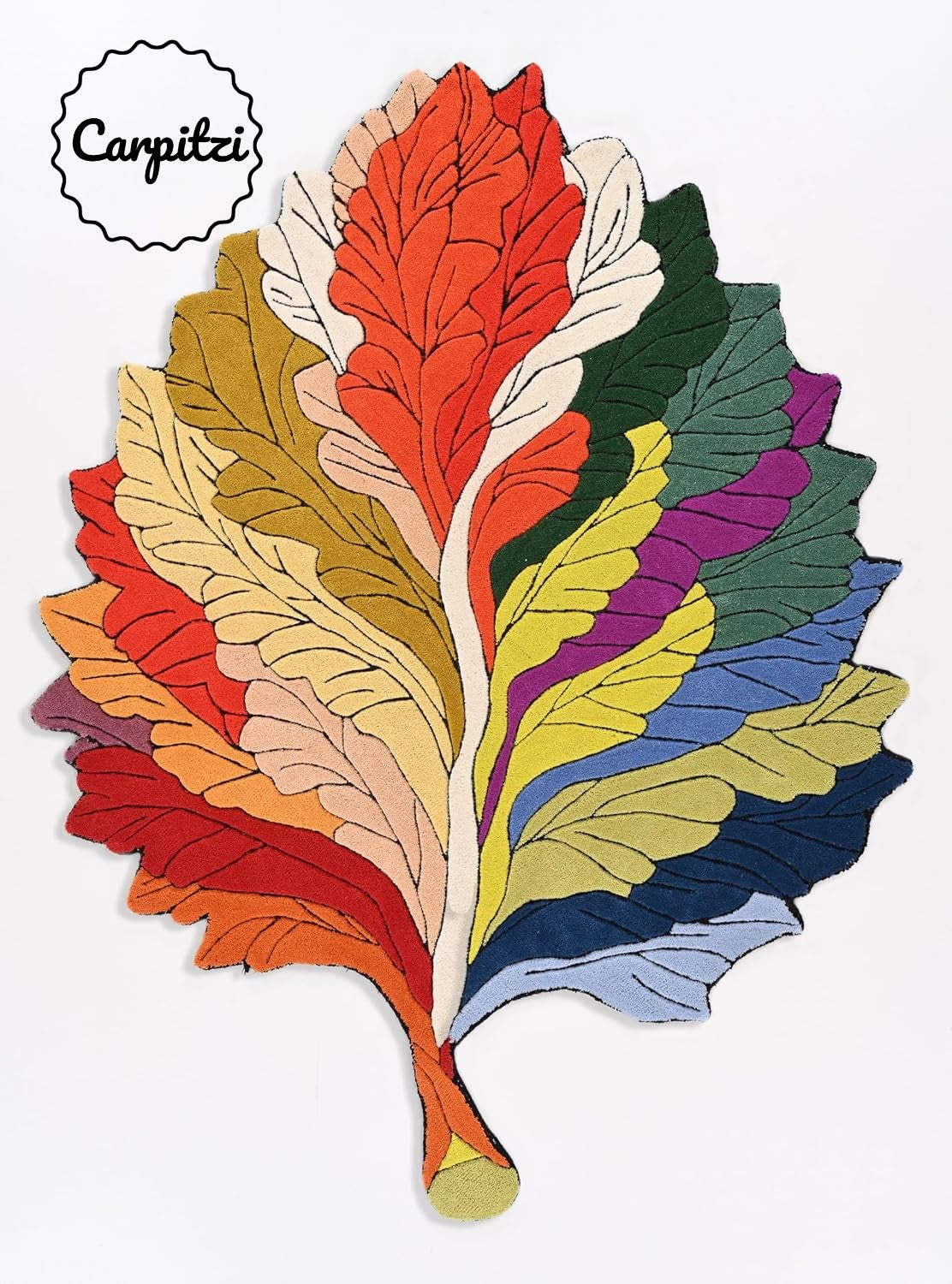 Multicolor Leaf Shaped Tufted Rug – Artistic Modern Accent Rug for Living Room & Bedroom Carpitzi