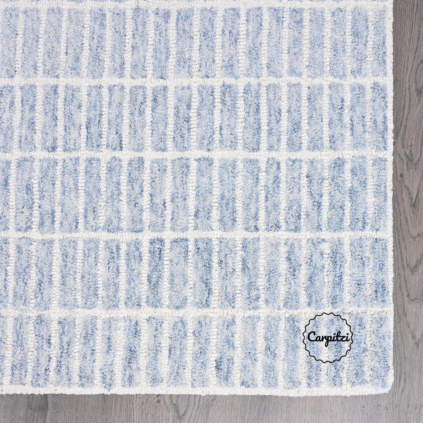 Capitola Grid Wool Rug – Modern Hand-Tufted Blue & White Area Rug Carpitzi