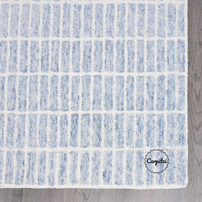Capitola Grid Wool Rug – Modern Hand-Tufted Blue & White Area Rug Carpitzi