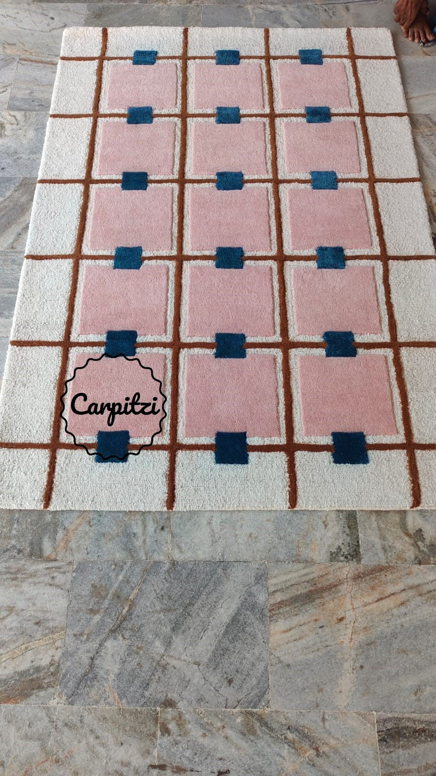 Modern Pink Grid Tufted Rug – Geometric Wool Area Carpet for Living Room- 8x10, 9x12 Rug Carpitzi