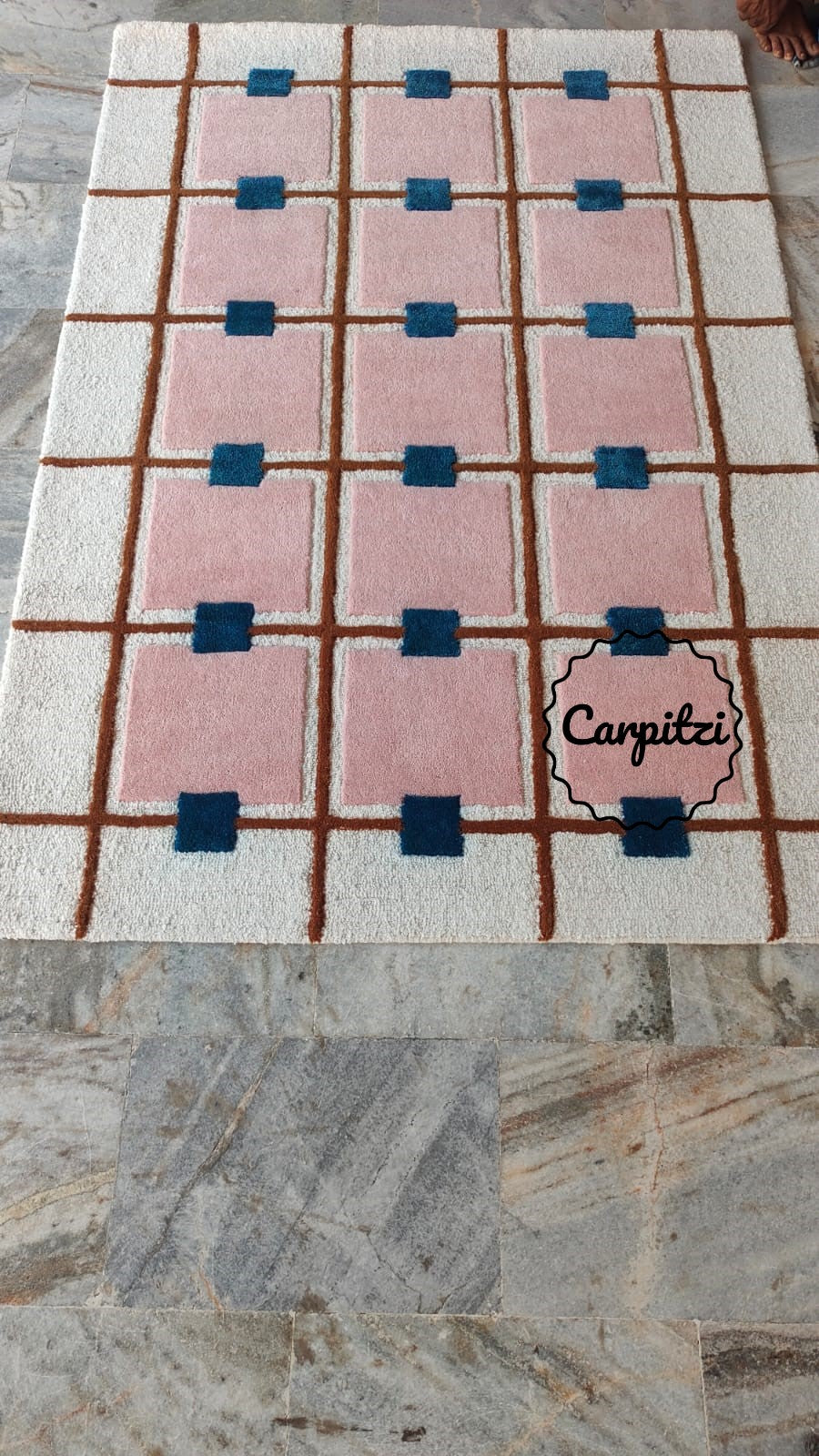 Modern Pink Grid Tufted Rug – Geometric Wool Area Carpet for Living Room- 8x10, 9x12 Rug Carpitzi