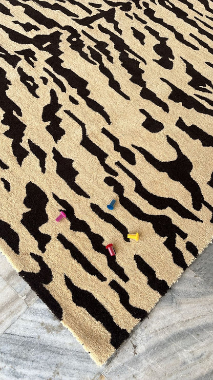 Hand-Tufted Tigris Beige Brown Animal Print Wool Rug - Custom Sizes for Living Room and Outdoor Use | 8x10, 8x11, 9x10, 9x12 Rugs