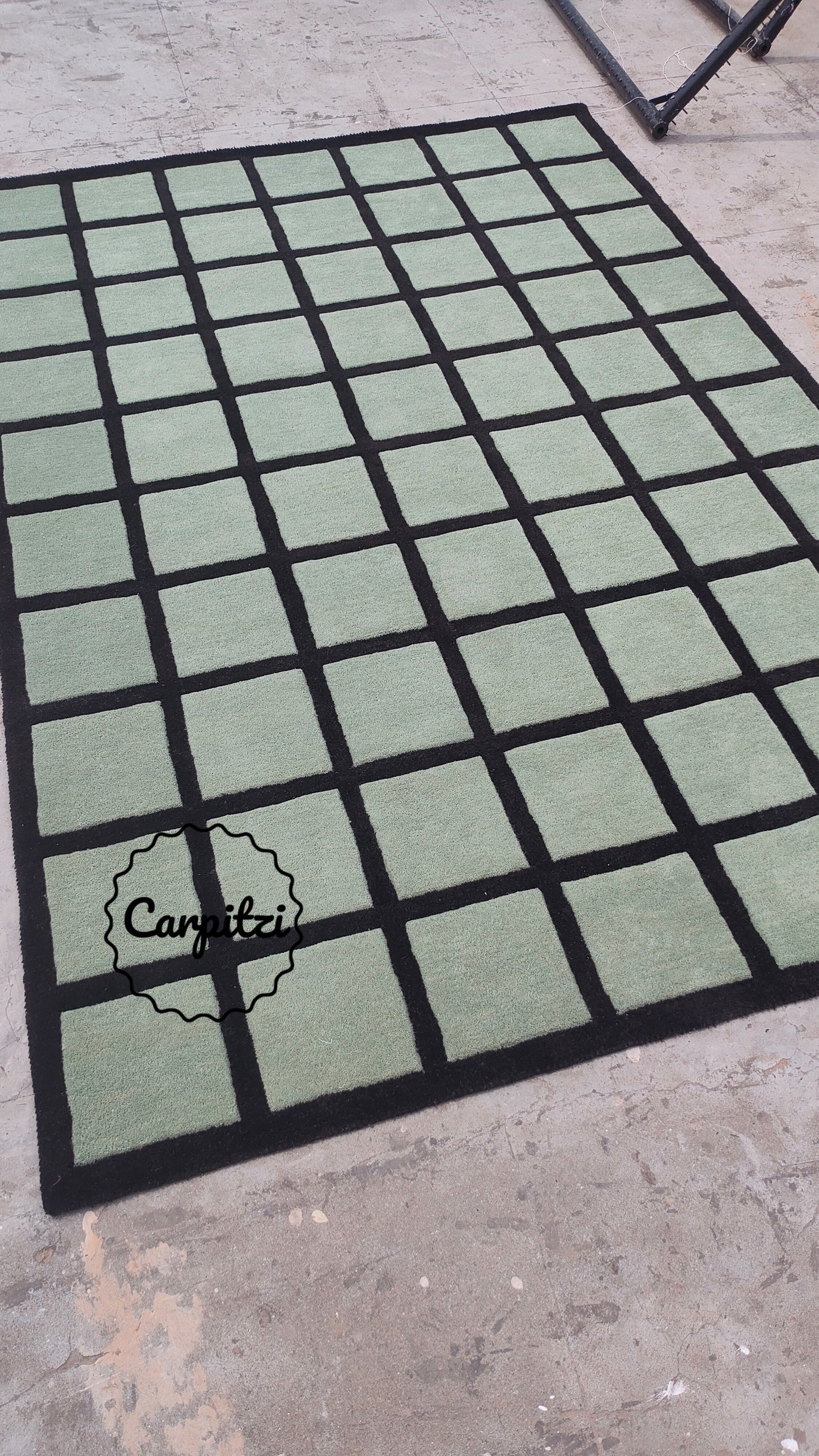 Sage Green Checkered Rug – Hand-Tufted Wool Grid Pattern Area Rug- 8x10, 9x12 Rug Carpitzi