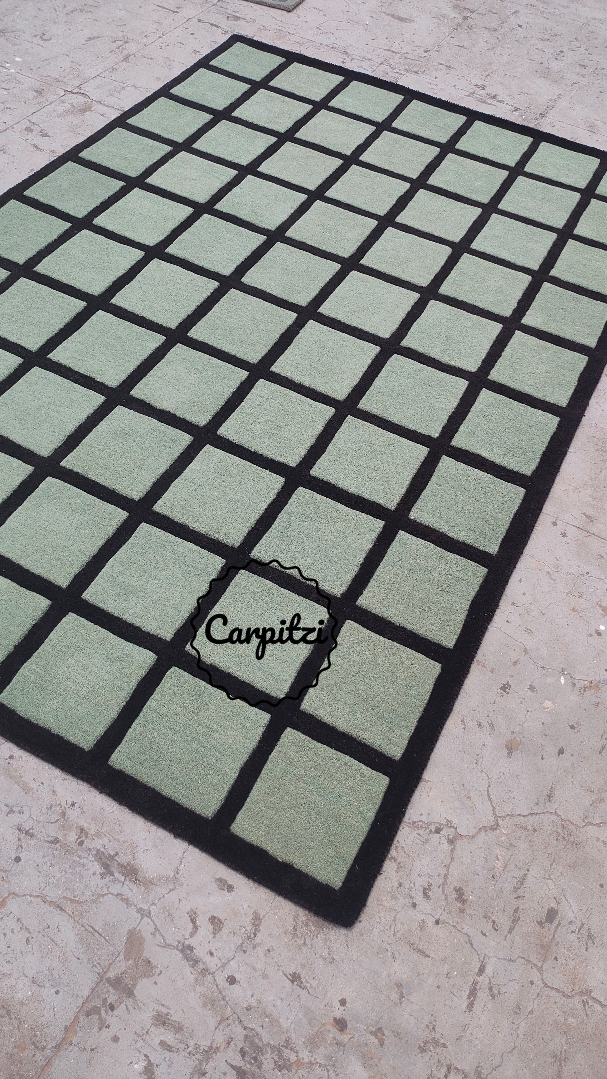 Sage Green Checkered Rug – Hand-Tufted Wool Grid Pattern Area Rug- 8x10, 9x12 Rug Carpitzi