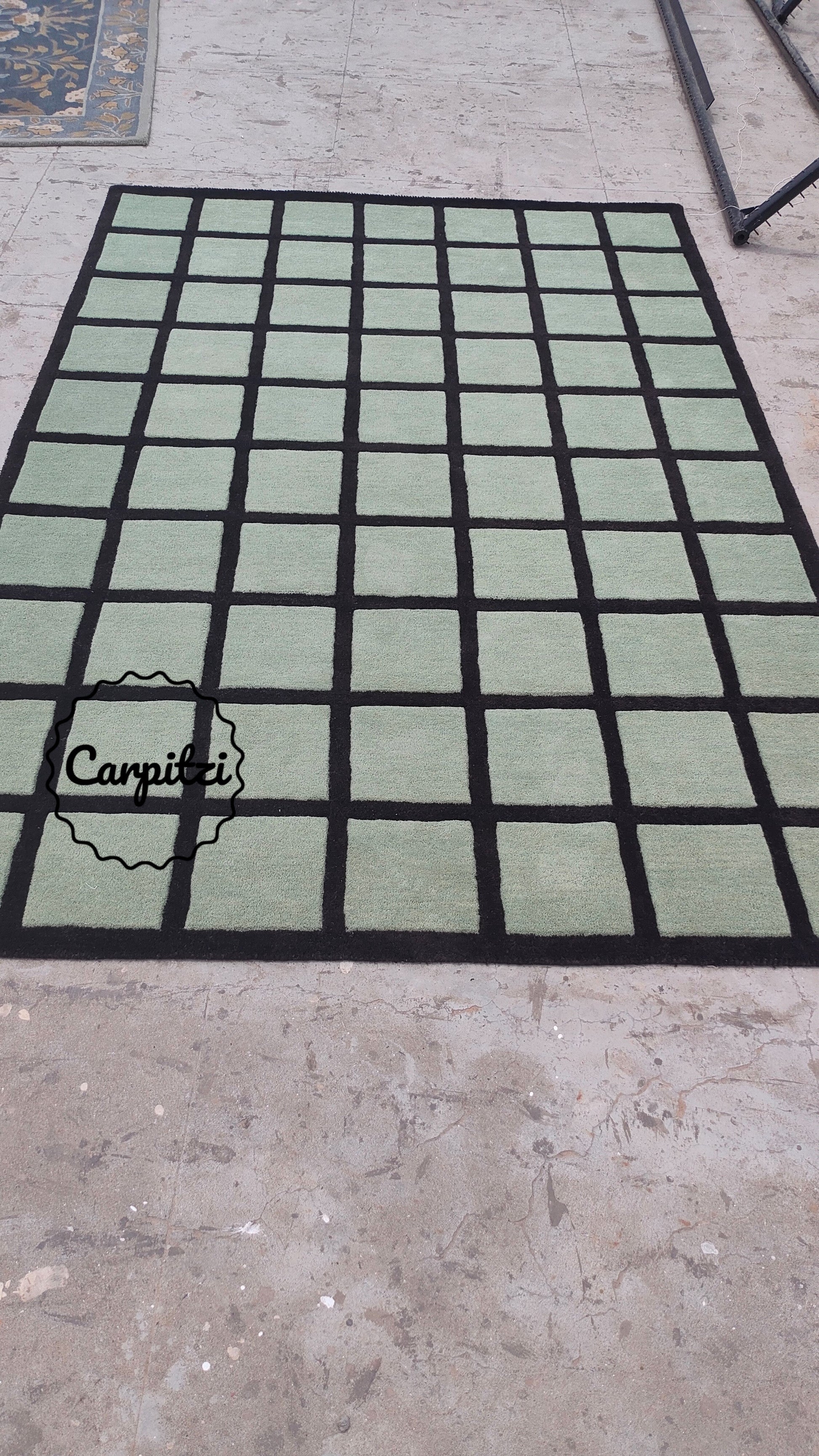 Sage Green Checkered Rug – Hand-Tufted Wool Grid Pattern Area Rug- 8x10, 9x12 Rug Carpitzi