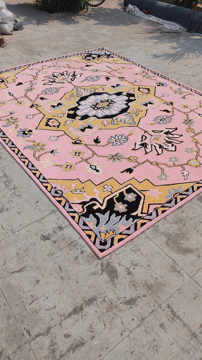 Hand-Tufted Persian-inspired Pink Floral Wool Rug
