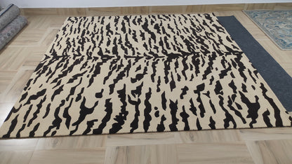 Hand-Tufted Tigris Beige Brown Animal Print Wool Rug - Custom Sizes for Living Room and Outdoor Use | 8x10, 8x11, 9x10, 9x12 Rugs