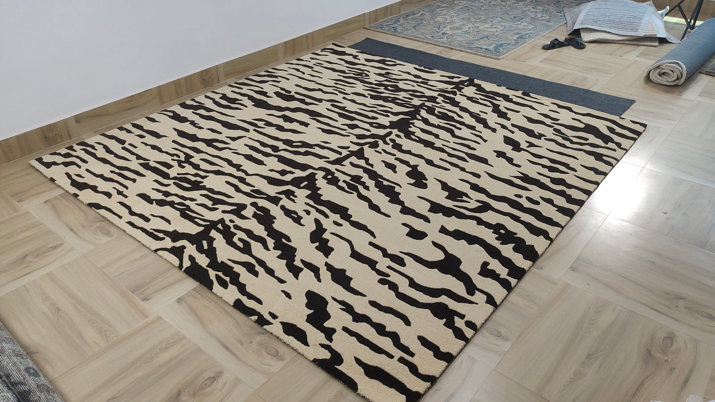 Hand-Tufted Tigris Beige Brown Animal Print Wool Rug - Custom Sizes for Living Room and Outdoor Use | 8x10, 8x11, 9x10, 9x12 Rugs