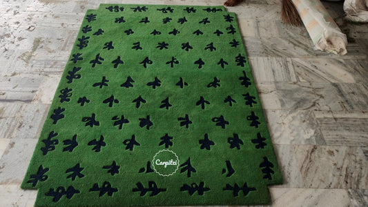 Green Botanical Hand-Tufted Rug – Modern Nature Pattern Carpet - 8x10, 9x12 Rug