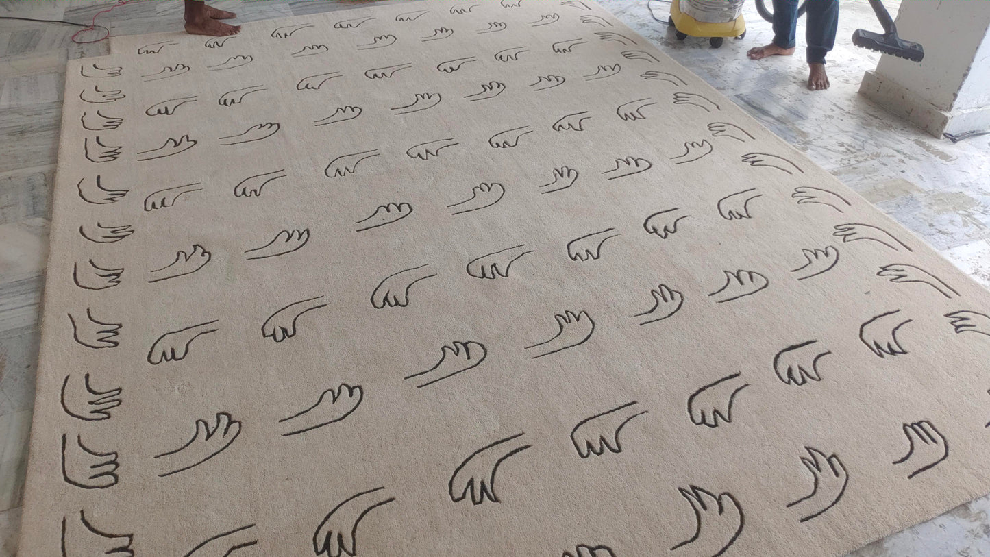 Hands Beige Hand Tufted Nordic Wool Rug- Modern Geometric Rug for Office, Kids Room, Living Room, Entryway, Hall and Kitchen- 8x10, 9x12 Rug