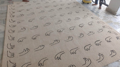 Hands Beige Hand Tufted Nordic Wool Rug- Modern Geometric Rug for Office, Kids Room, Living Room, Entryway, Hall and Kitchen- 8x10, 9x12 Rug