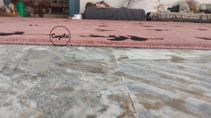 Modern Abstract Botanical Tufted Rug – Dusty Rose & Black Leaf Pattern Carpet