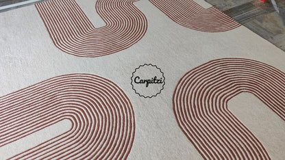 Modern Geometric Line Tufted Rug – Cream & Terracotta Abstract Curve Carpet
