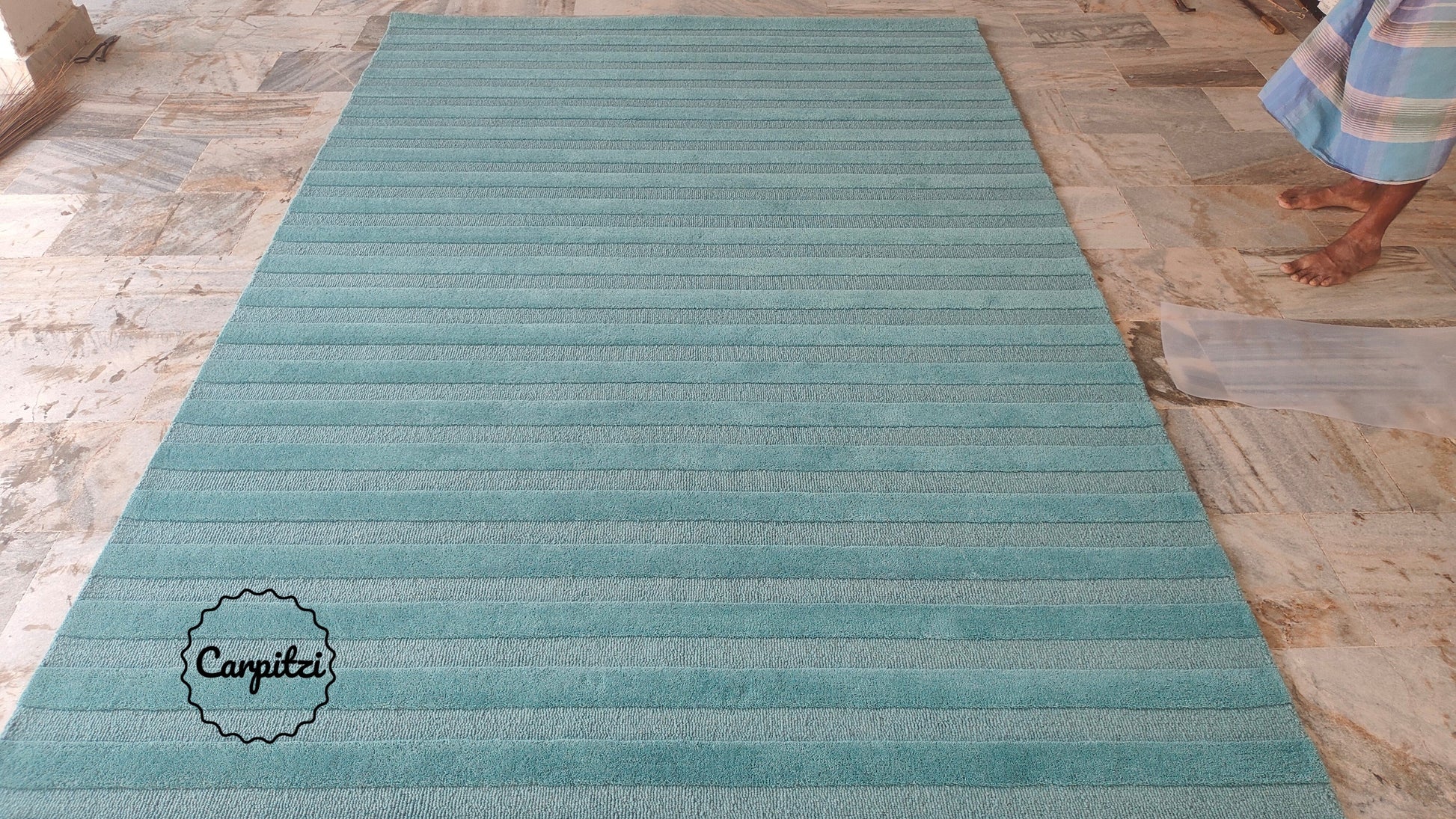 Blue Plush Nordic Tufted Rug – Minimalist Modern Striped Area Carpet, Carpitzi