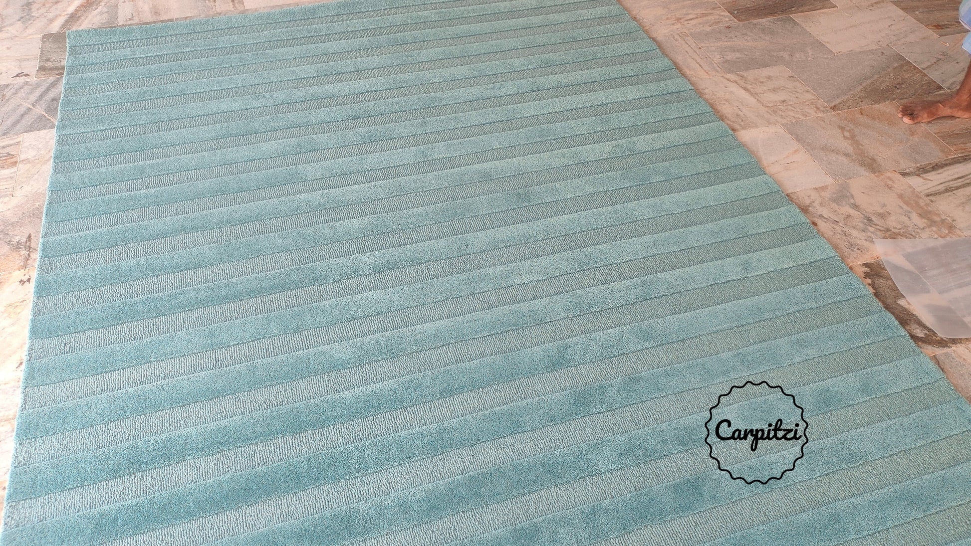 Blue Plush Nordic Tufted Rug – Minimalist Modern Striped Area Carpet, Carpitzi