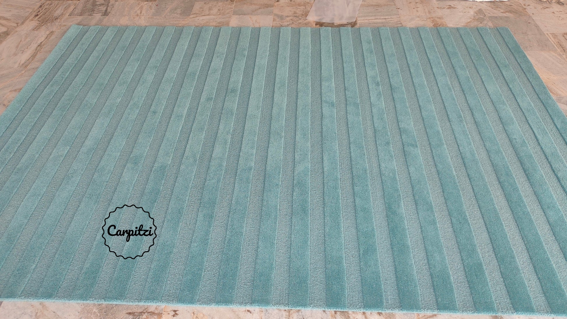 Blue Plush Nordic Tufted Rug – Minimalist Modern Striped Area Carpet, Carpitzi