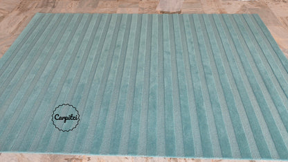 Blue Plush Nordic Tufted Rug – Minimalist Modern Striped Area Carpet, Carpitzi