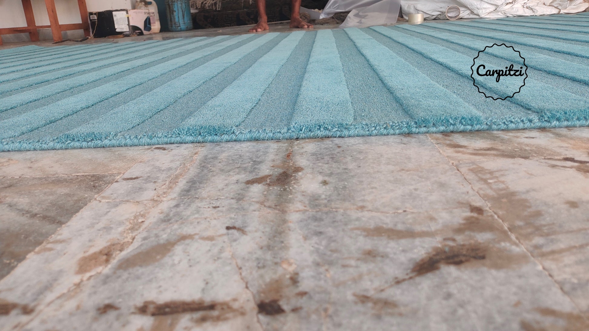 Blue Plush Nordic Tufted Rug – Minimalist Modern Striped Area Carpet, Carpitzi