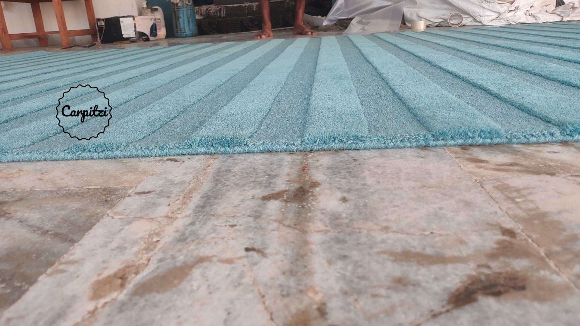 Blue Plush Nordic Tufted Rug – Minimalist Modern Striped Area Carpet, Carpitzi