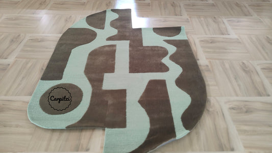 Abstract Irregular Shape Rug in Brown & beige | Handmade New Zealand Wool Rug
