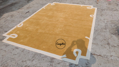 Mustard Loop Border Rug | Handmade Wool Area Rug