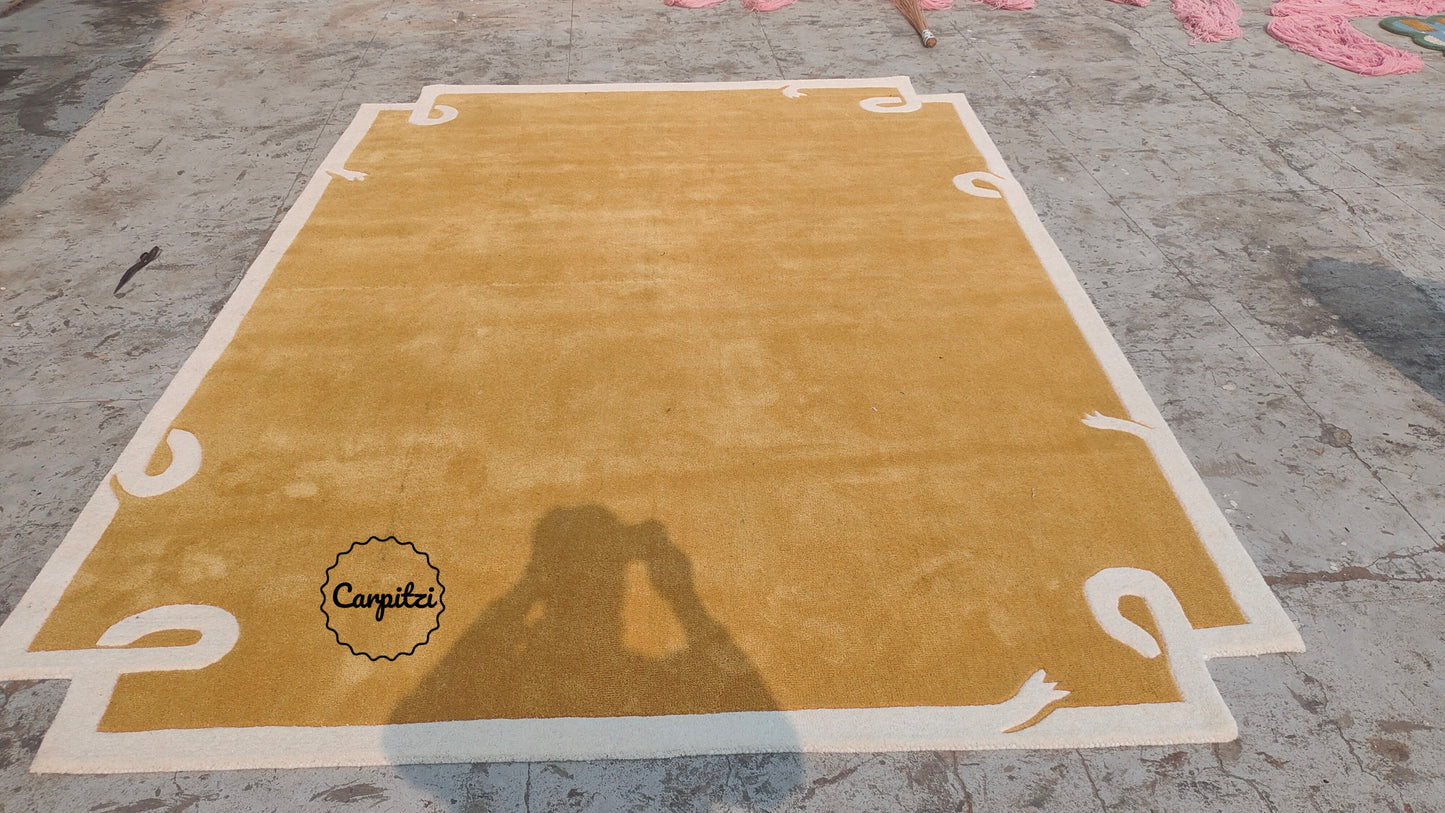 Mustard Loop Border Rug | Handmade Wool Area Rug