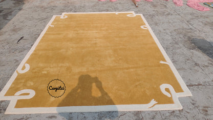 Mustard Loop Border Rug | Handmade Wool Area Rug