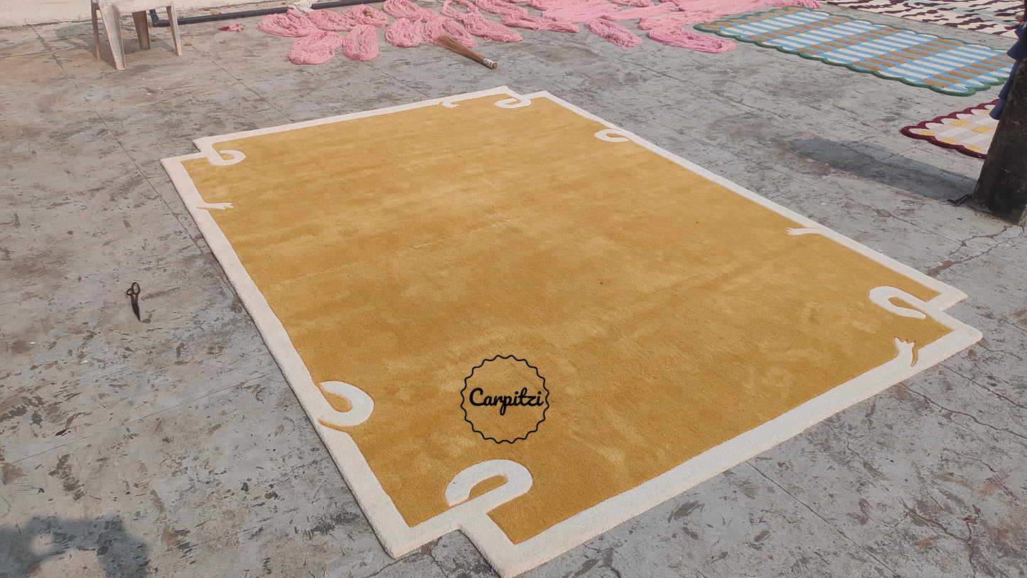 Mustard Loop Border Rug | Handmade Wool Area Rug