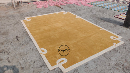 Mustard Loop Border Rug | Handmade Wool Area Rug