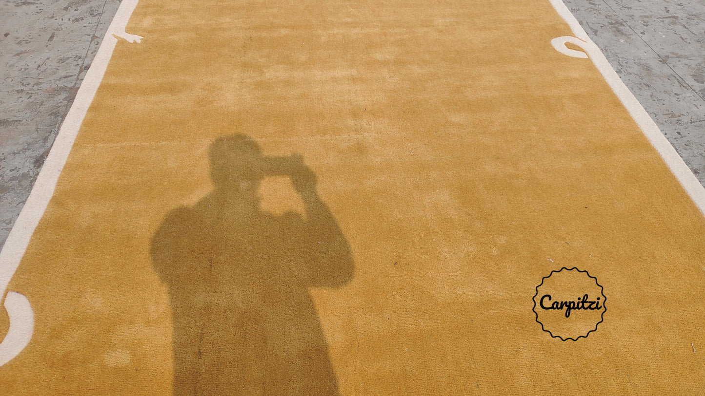 Mustard Loop Border Rug | Handmade Wool Area Rug