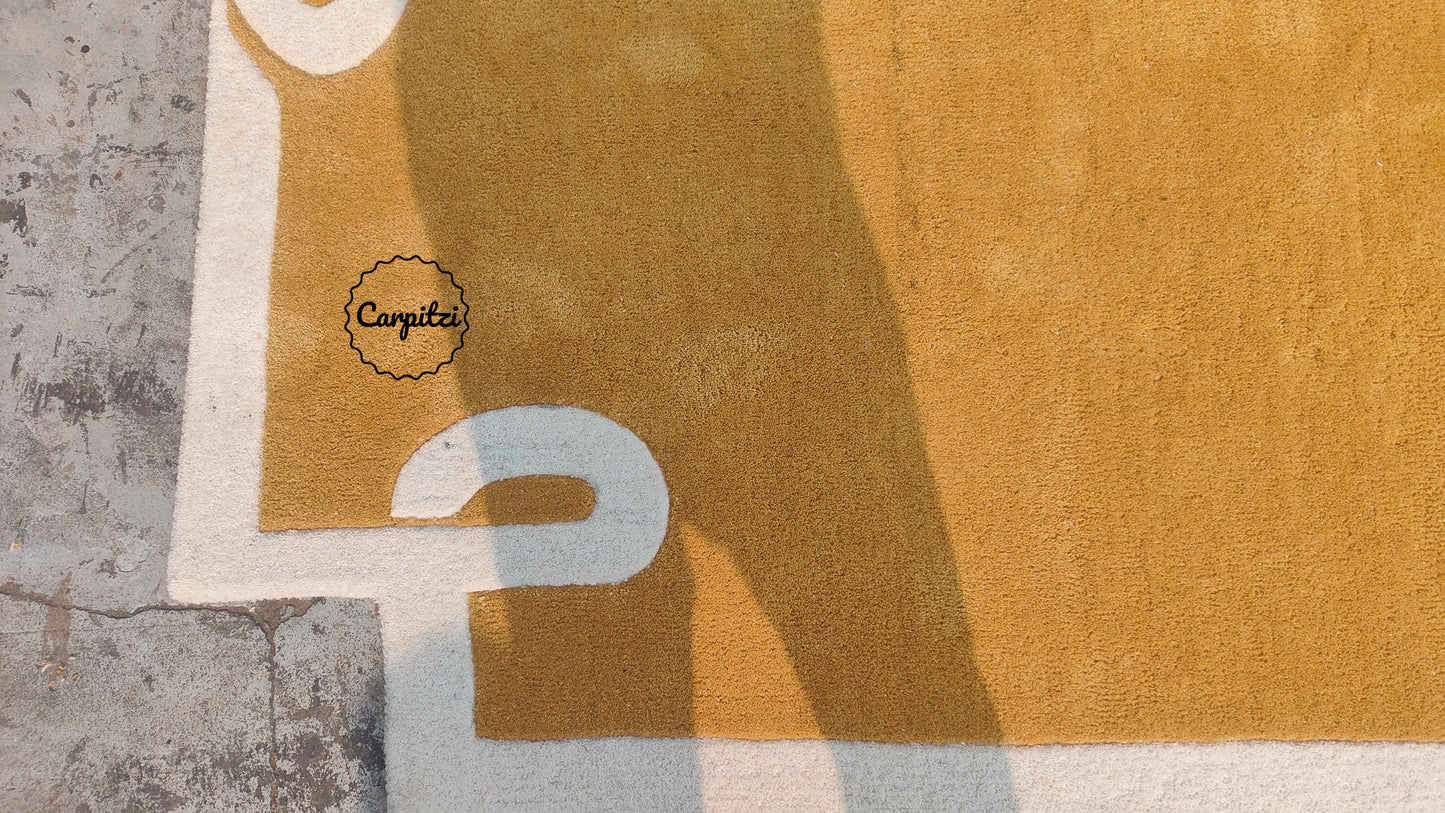 Mustard Loop Border Rug | Handmade Wool Area Rug