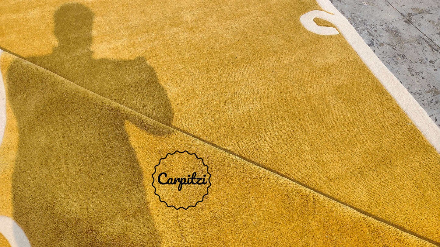 Mustard Loop Border Rug | Handmade Wool Area Rug