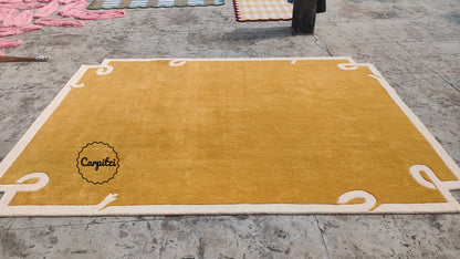 Mustard Loop Border Rug | Handmade Wool Area Rug