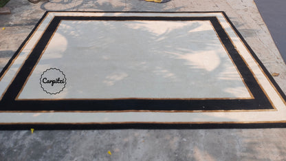 Nordic Frame Border Rug – Handmade Minimalist Wool Scandinavian Area Carpet