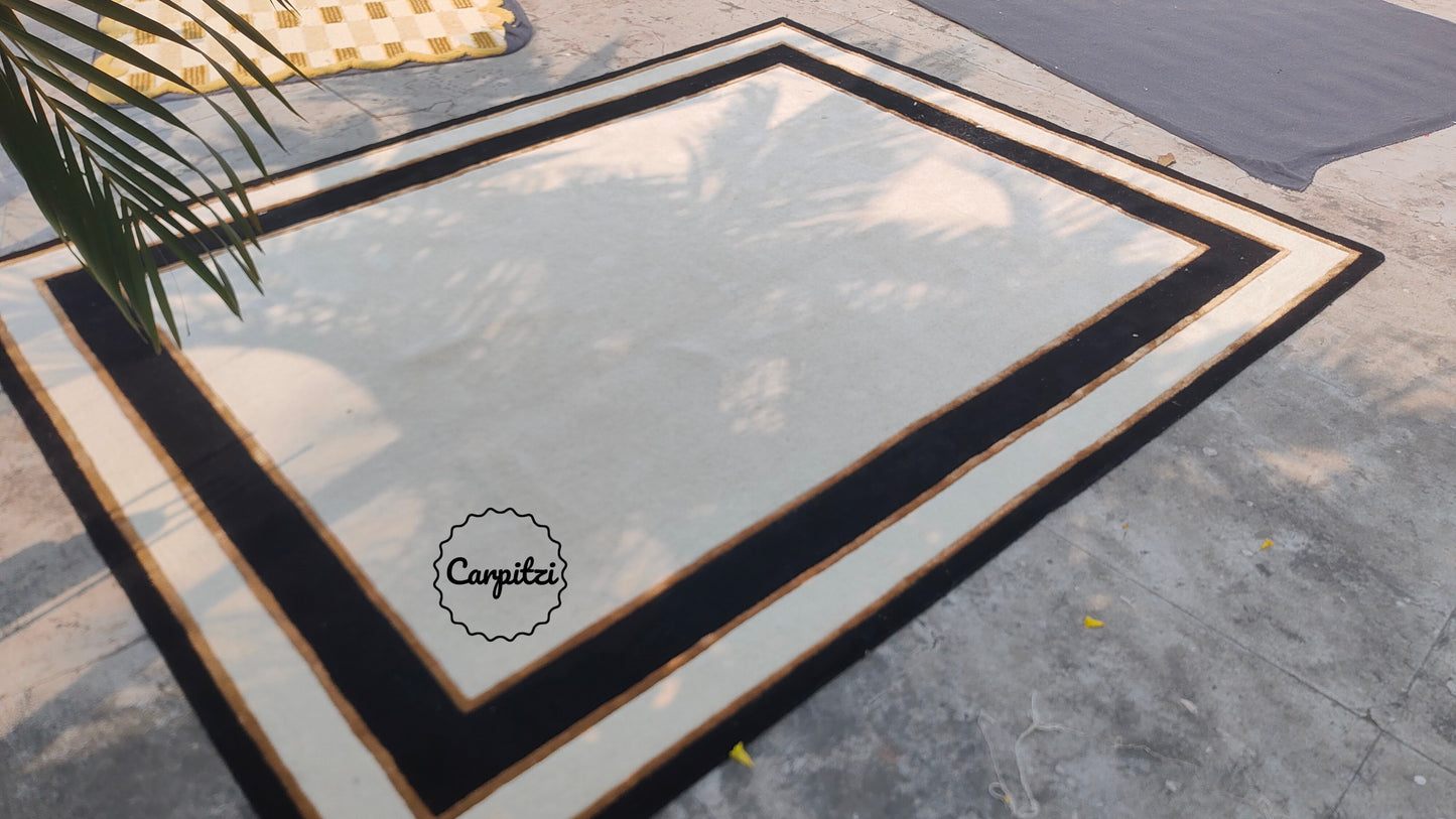 Nordic Frame Border Rug – Handmade Minimalist Wool Scandinavian Area Carpet