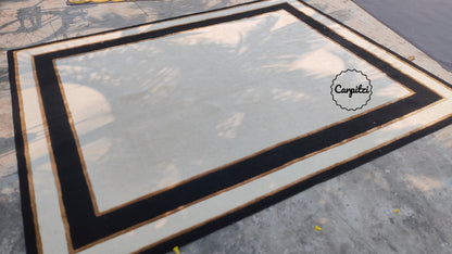 Nordic Frame Border Rug – Handmade Minimalist Wool Scandinavian Area Carpet