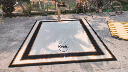 Nordic Frame Border Rug – Handmade Minimalist Wool Scandinavian Area Carpet