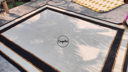 Nordic Frame Border Rug – Handmade Minimalist Wool Scandinavian Area Carpet