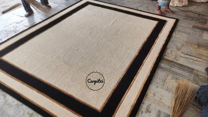 Nordic Frame Border Rug – Handmade Minimalist Wool Scandinavian Area Carpet