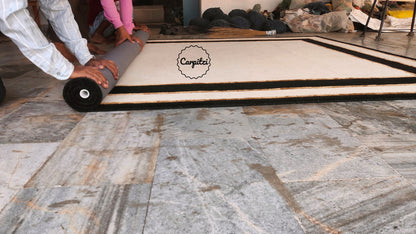 Nordic Frame Border Rug – Handmade Minimalist Wool Scandinavian Area Carpet