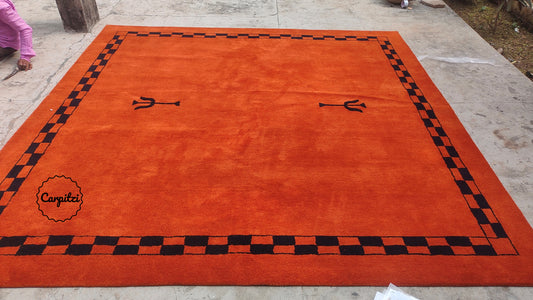 Handmade Rust Nordic Rug | Modern Minimal Wool Area Rug