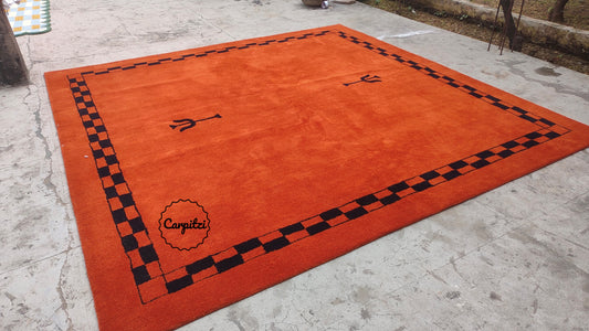 Handmade Rust Nordic Rug | Modern Minimal Wool Area Rug